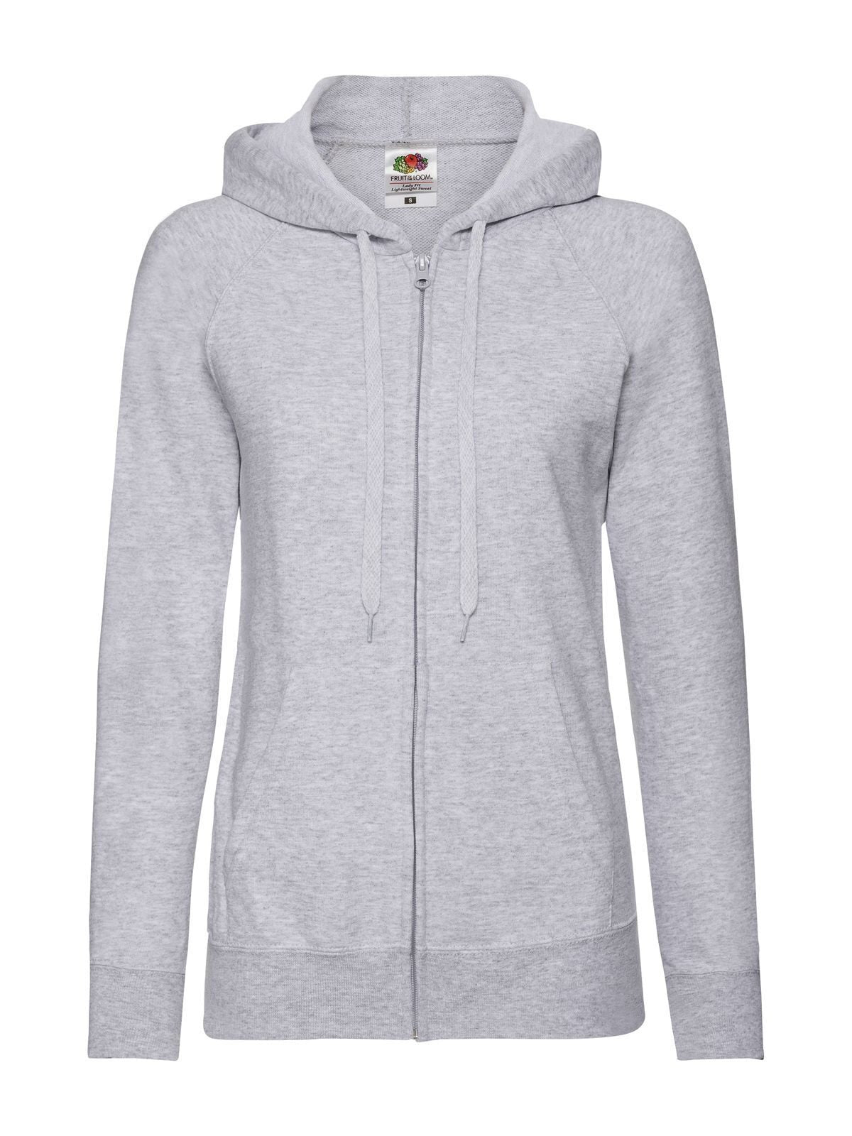 Lightweight Hooded Sweat Jacket Damen Sweatshirt / Hoodie – Fruit of the Loom – Farbe heather grey – individuell veredelbar