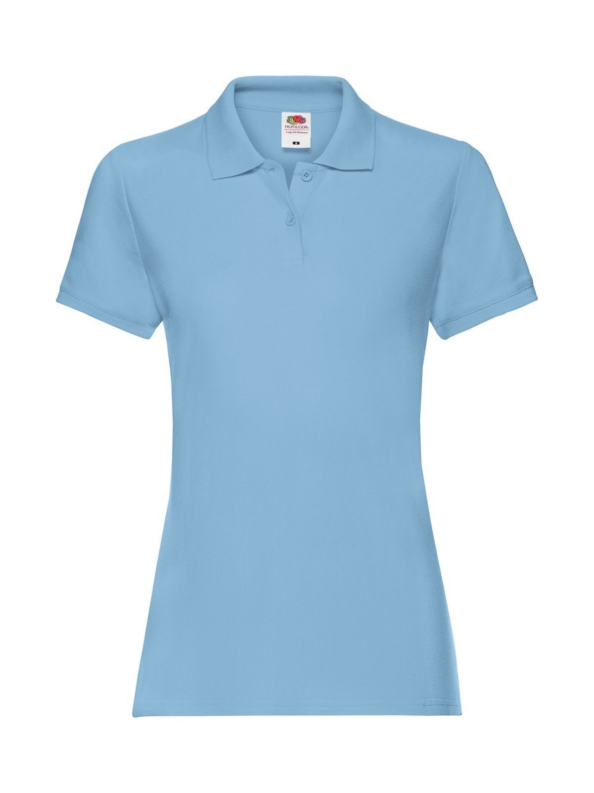 Premium Polo Damen Poloshirt – Fruit of the Loom – Farbe Hellblau – individuell veredelbar