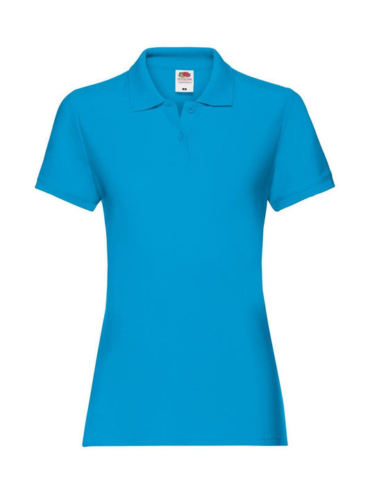 Premium Polo Damen Poloshirt – Fruit of the Loom – Farbe azure blue – individuell veredelbar
