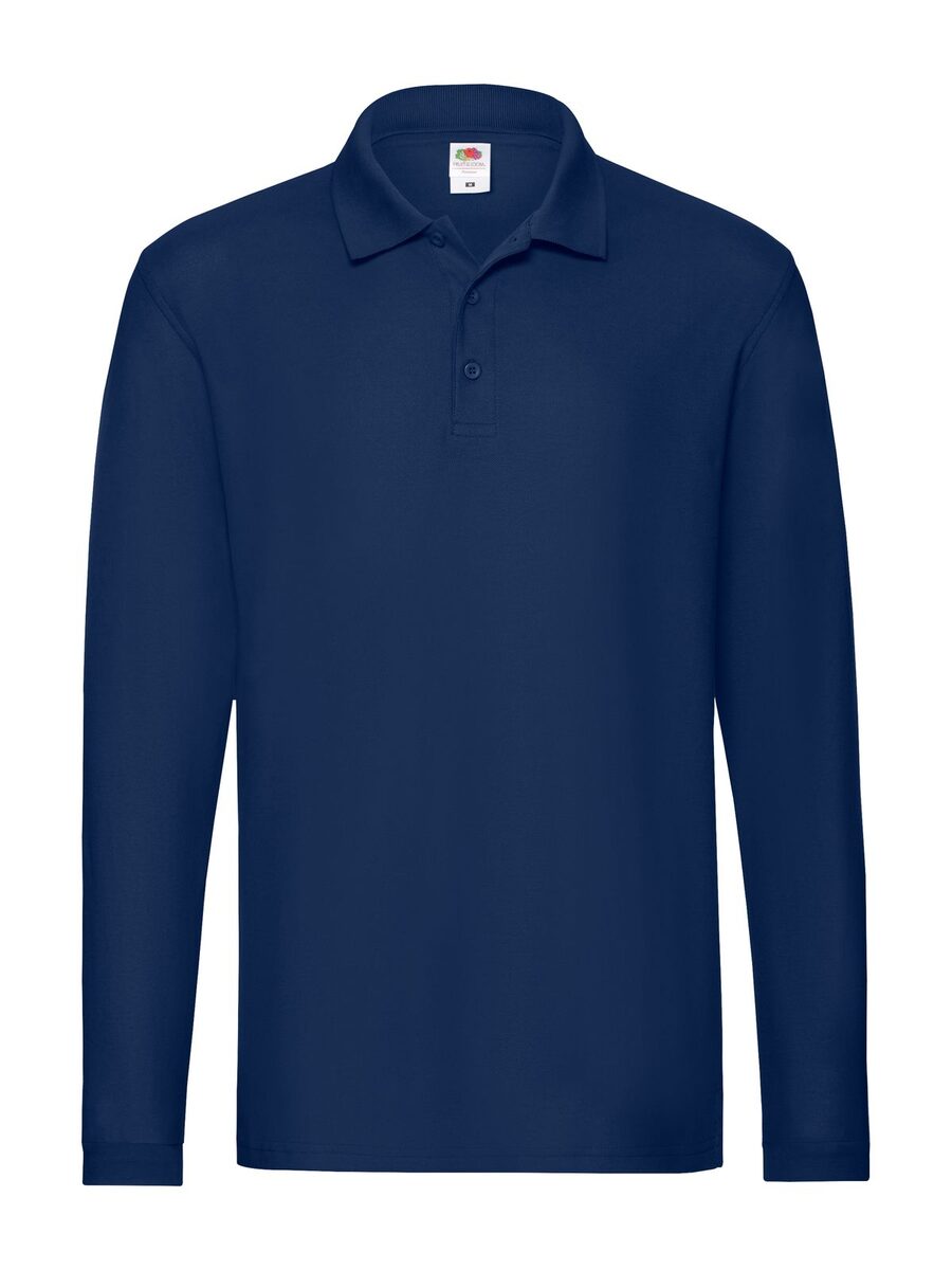 Premium Long Sleeve Polo Poloshirt – Fruit of the Loom – Farbe navy-out – individuell veredelbar