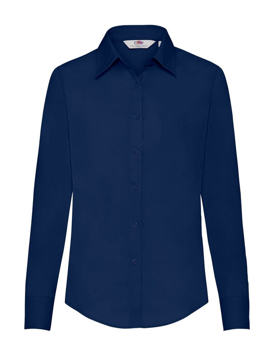 Poplin Shirt Long Sleeve Damen Hemd / Bluse – Fruit of the Loom – Farbe Navy – individuell veredelbar