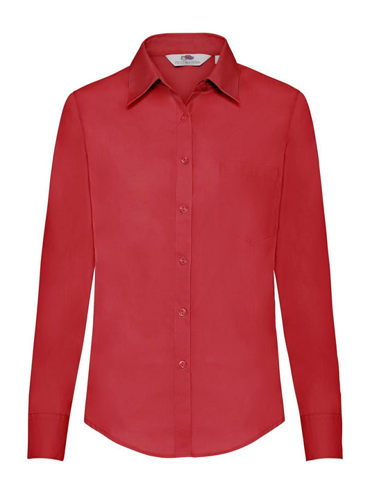 Poplin Shirt Long Sleeve Damen Hemd / Bluse – Fruit of the Loom – Farbe Rot – individuell veredelbar