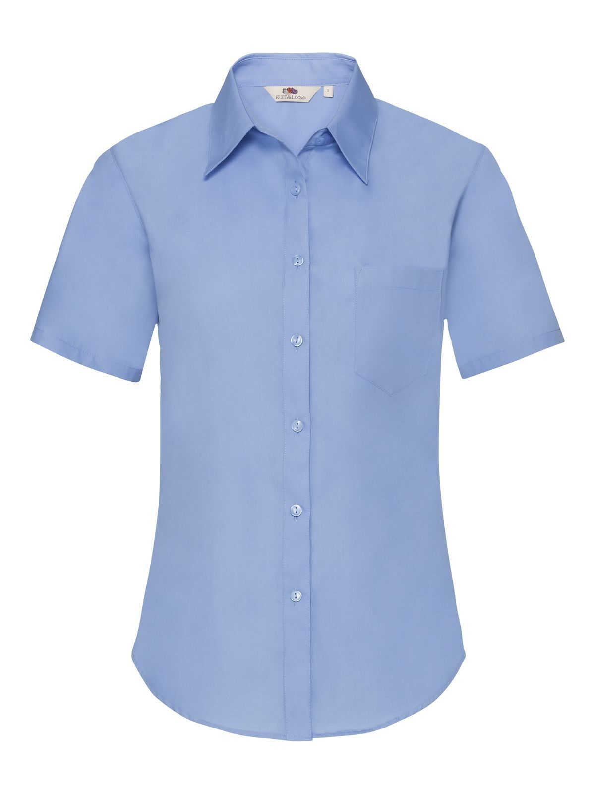 Poplin Shirt Short Sleeve Damen Hemd / Bluse – Fruit of the Loom – Farbe mid blue – individuell veredelbar