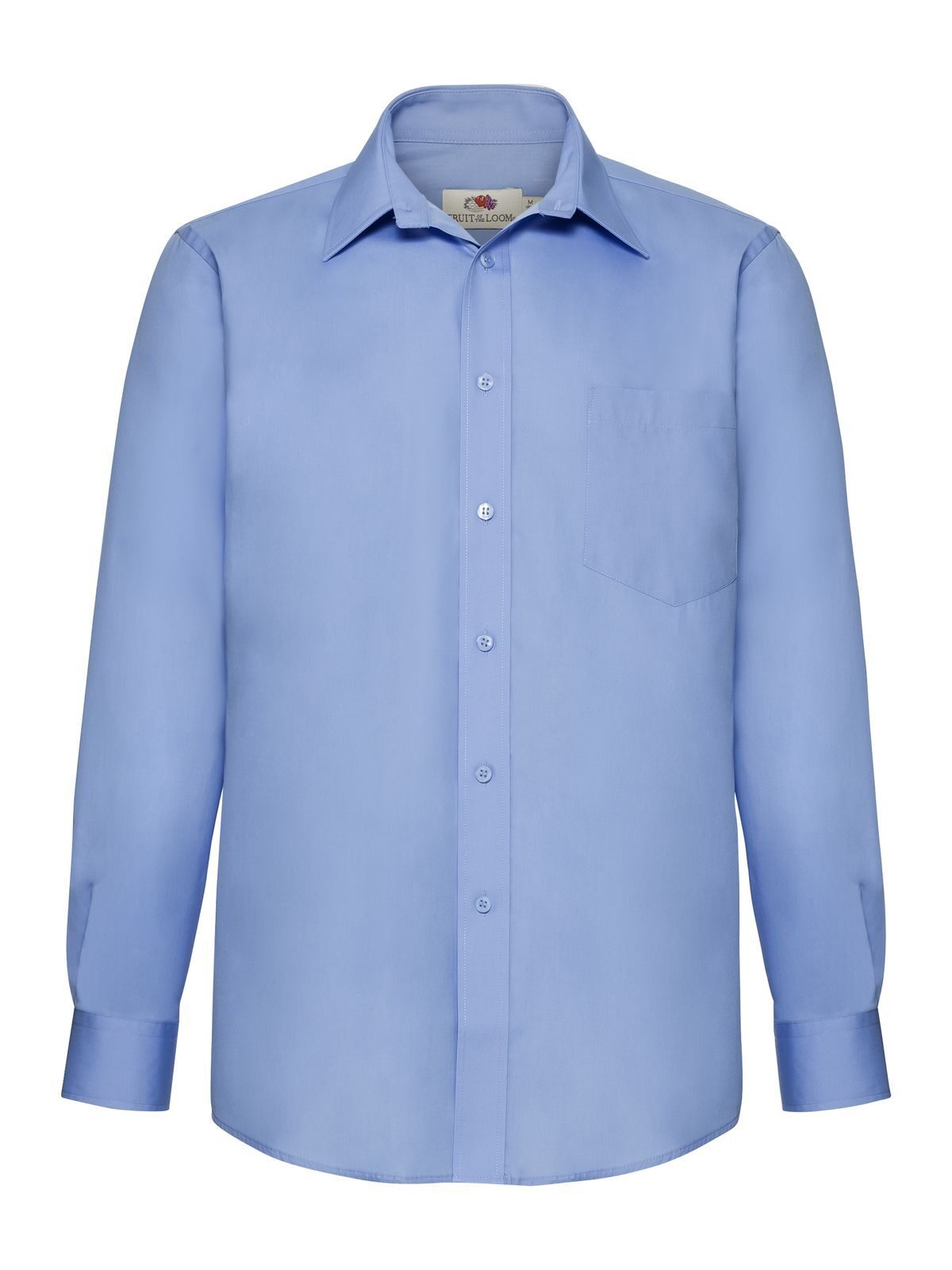 Poplin Shirt Long Sleeve Hemd / Bluse – Fruit of the Loom – Farbe mid blue – individuell veredelbar