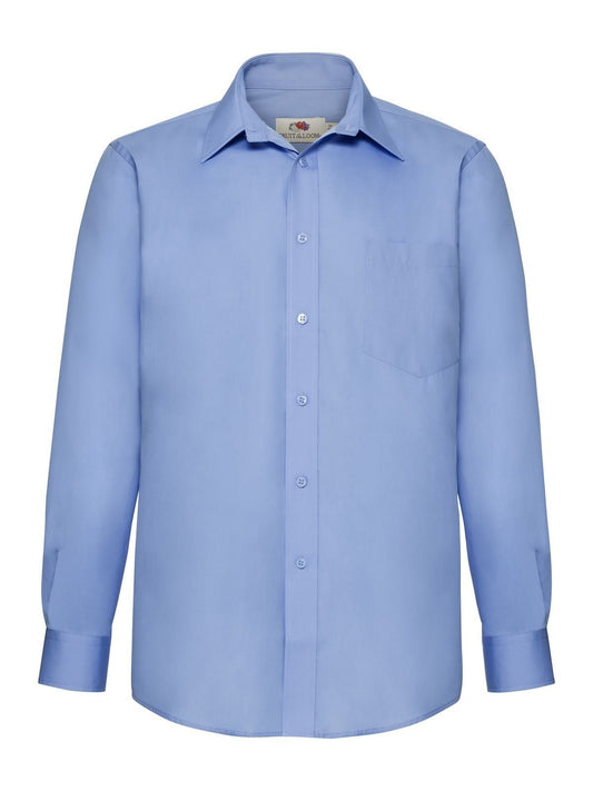 Poplin Shirt Long Sleeve Hemd / Bluse – Fruit of the Loom – Farbe mid blue – individuell veredelbar