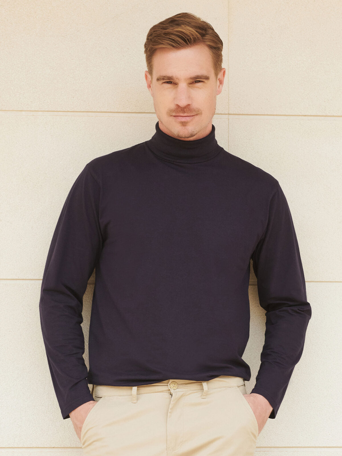Long sleeved roll neck top T-Shirt – Henbury – Farbe Schwarz – individuell veredelbar