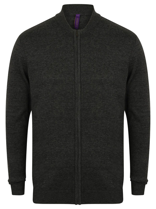 Zip Through Cardigan Unisex Strick / Weste – Henbury – Farbe grey marl – individuell veredelbar