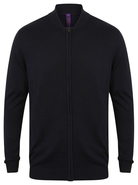 Zip Through Cardigan Unisex Strick / Weste – Henbury – Farbe Navy – individuell veredelbar