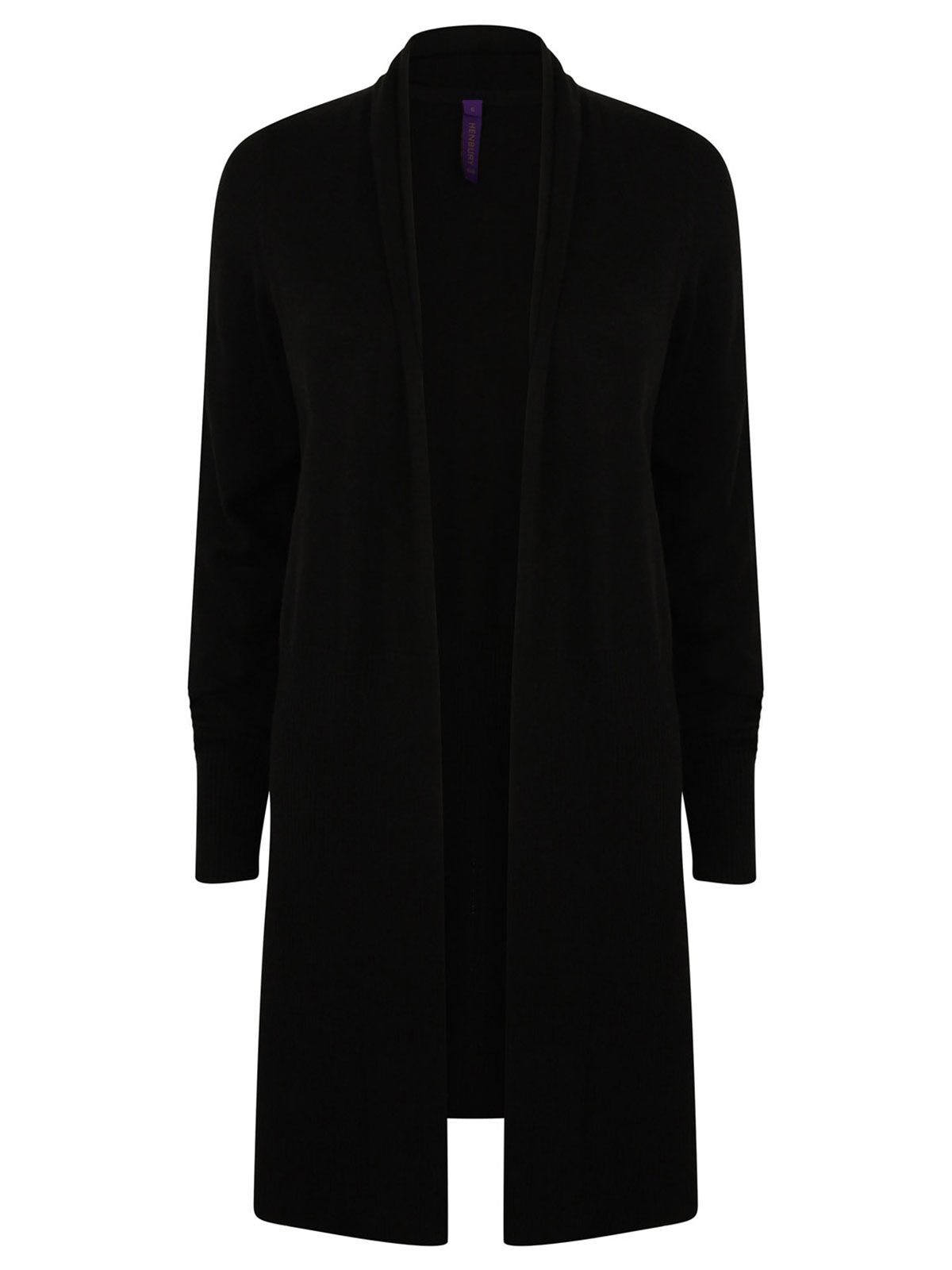 Ladies' Longline Open Cardigan Damen Strick / Weste – Henbury – Farbe Schwarz – individuell veredelbar