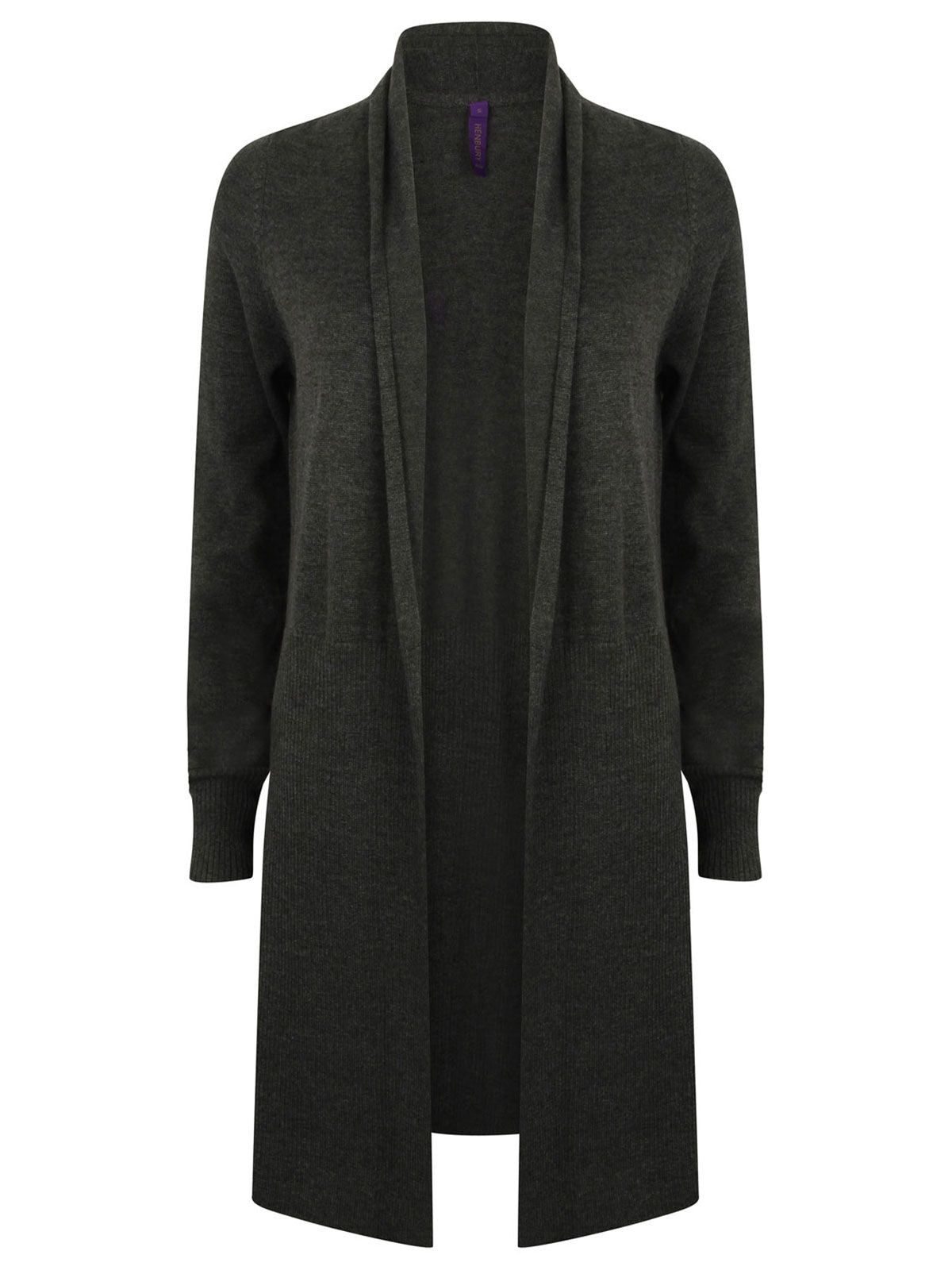 Ladies' Longline Open Cardigan Damen Strick / Weste – Henbury – Farbe grey marl – individuell veredelbar