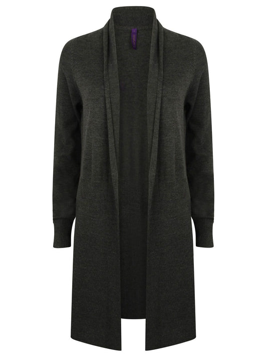 Ladies' Longline Open Cardigan Damen Strick / Weste – Henbury – Farbe grey marl – individuell veredelbar