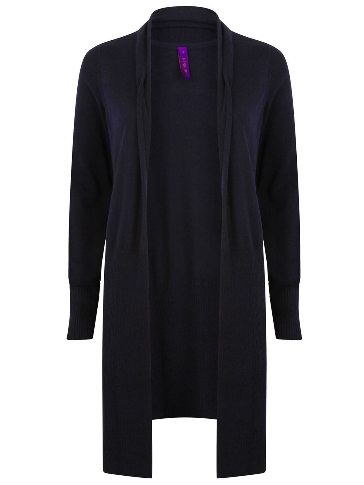 Ladies' Longline Open Cardigan Damen Strick / Weste – Henbury – Farbe Navy – individuell veredelbar