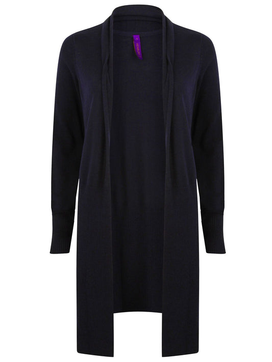 Ladies' Longline Open Cardigan Damen Strick / Weste – Henbury – Farbe Navy – individuell veredelbar