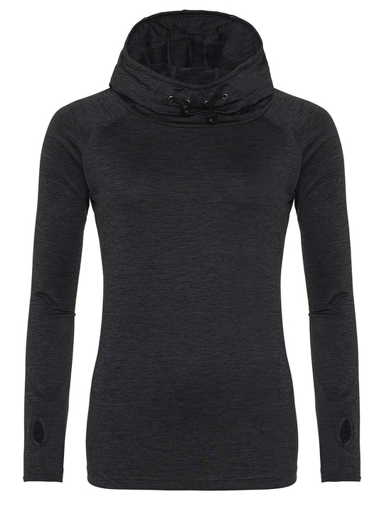 Girlie Cool Cowl Neck Top Damen Sweatshirt / Hoodie – Just Cool by AWDis – Farbe black slate melange – individuell veredelbar
