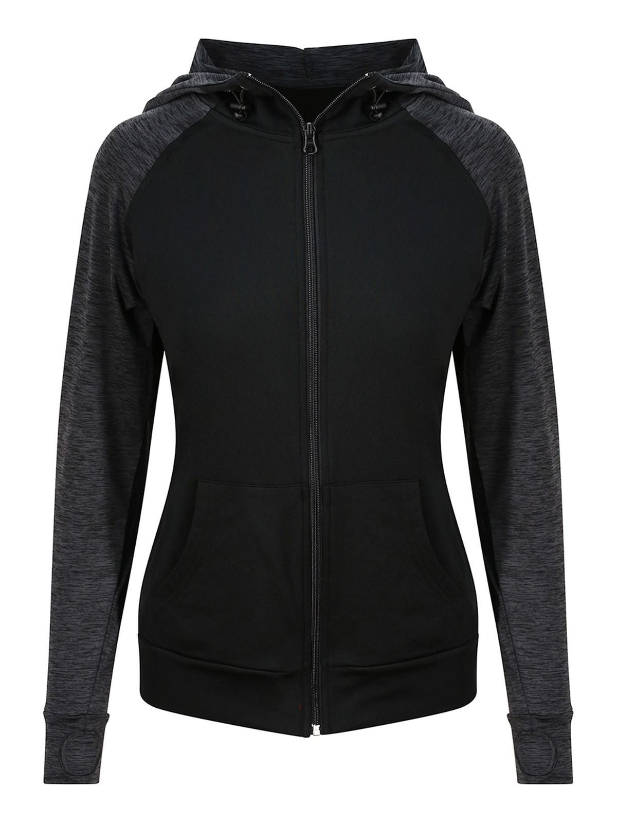 Girlie Cool Contrast Zoodie Damen Sweatshirt / Hoodie – Just Cool by AWDis – Farbe black/black slate melange – individuell veredelbar