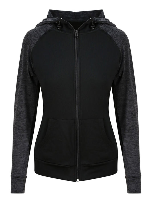 Girlie Cool Contrast Zoodie Damen Sweatshirt / Hoodie – Just Cool by AWDis – Farbe black/black slate melange – individuell veredelbar