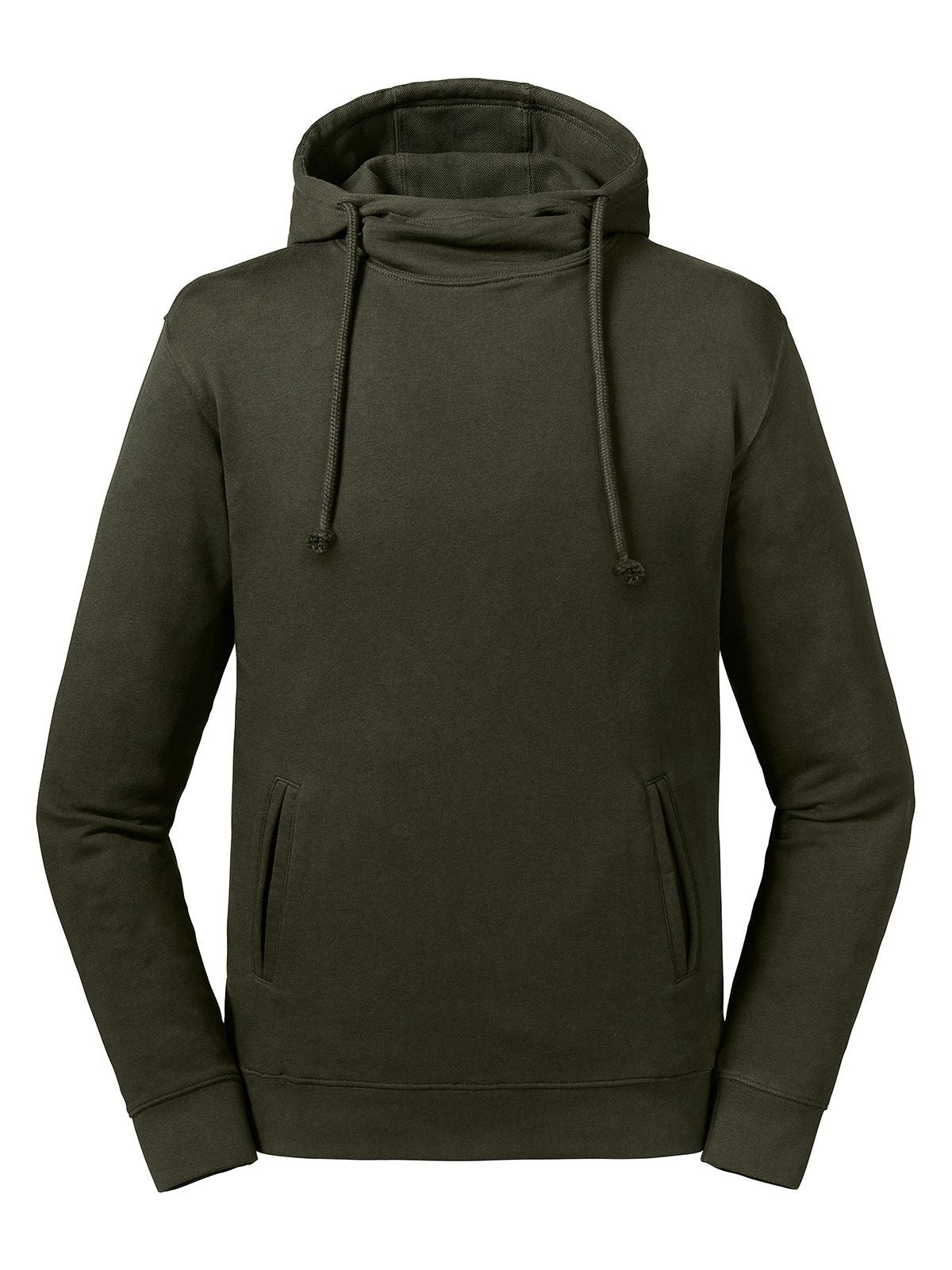 Pure Organic High Collar Hooded Sweat Sweatshirt / Hoodie – Russell – Farbe Dark Olive – individuell veredelbar