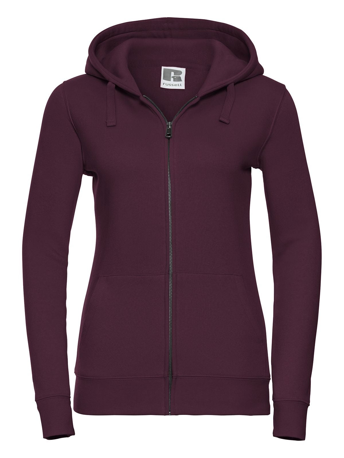Ladies' Authentic Zipped Hood Damen Sweatshirt / Hoodie – Russell – Farbe Burgundy – individuell veredelbar