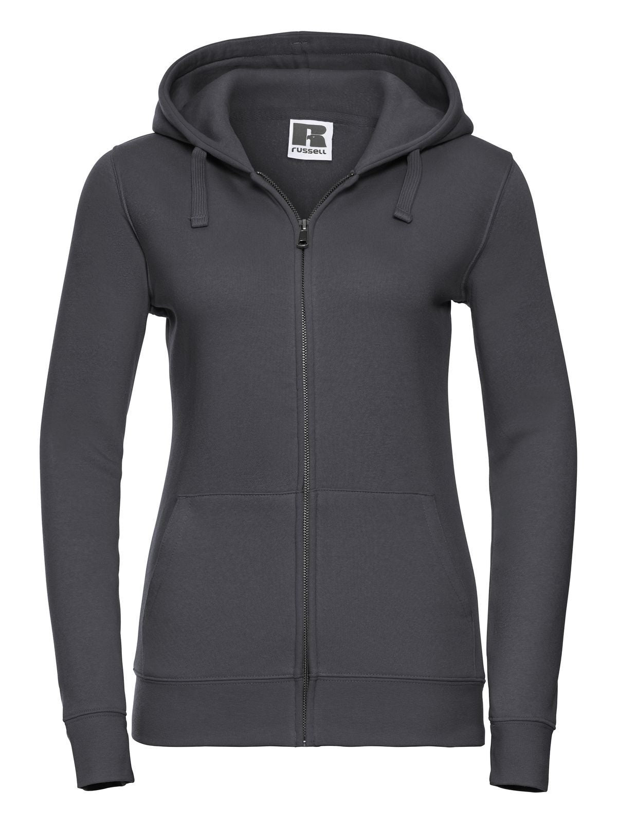 Ladies' Authentic Zipped Hood Damen Sweatshirt / Hoodie – Russell – Farbe convoy grey – individuell veredelbar