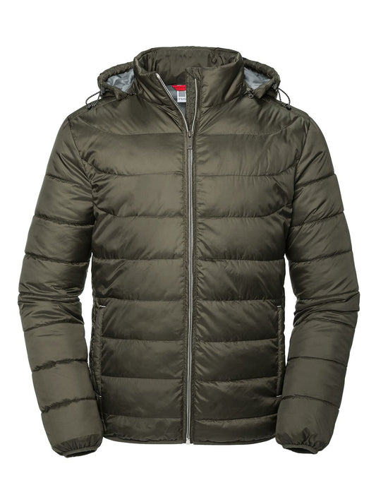 Hooded Nano Jacket Herren – Russell – Farbe Dark Olive – individuell veredelbar