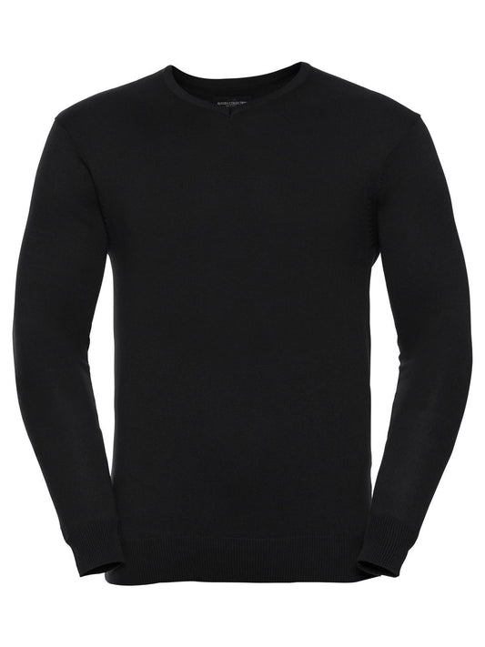 V-Neck Knitted Pullover Herren Strick / Weste – Russell – Farbe Schwarz – individuell veredelbar