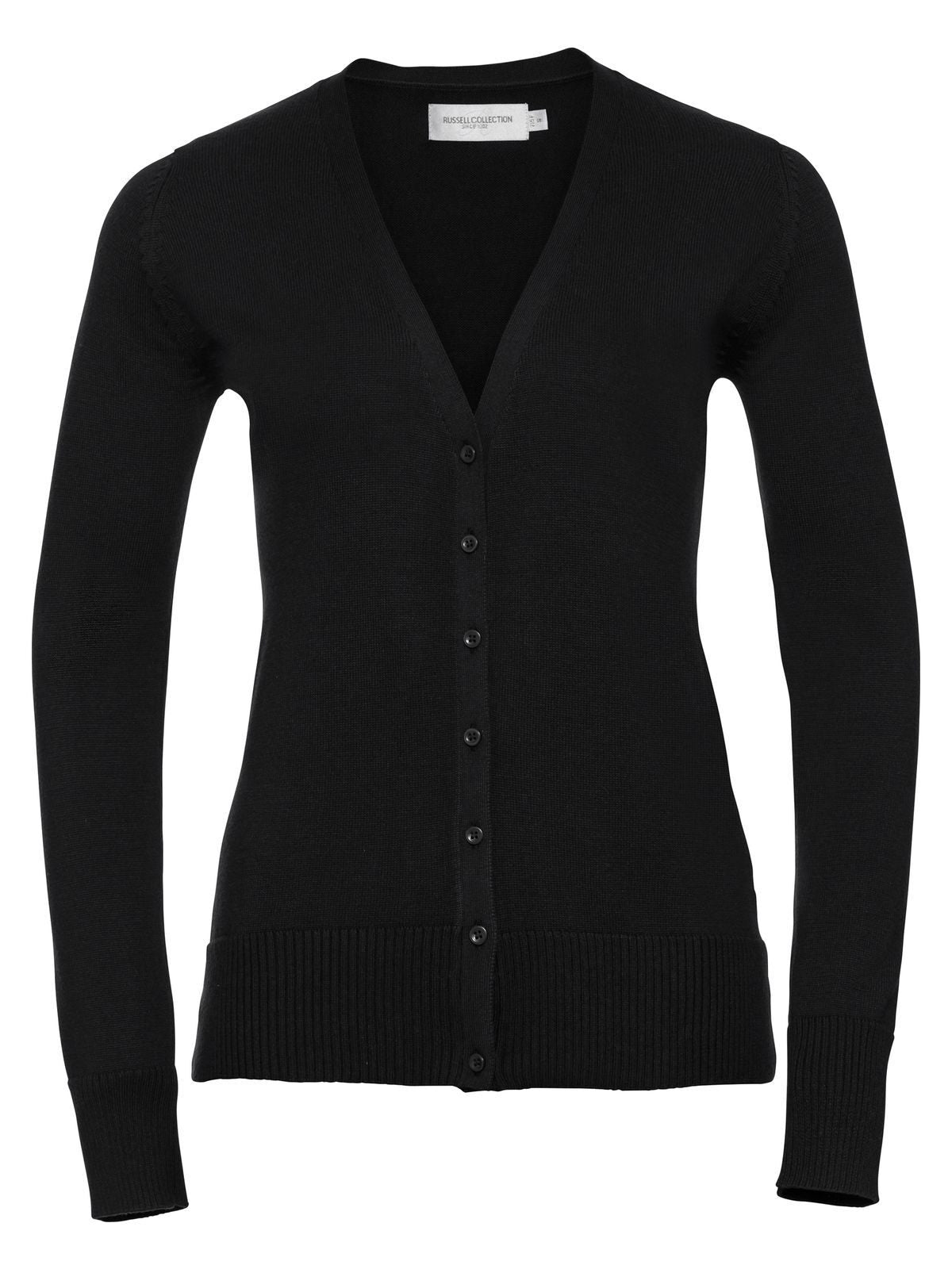 Ladies' V-Neck Knitted Cardigan Damen Strick / Weste – Russell – Farbe Schwarz – individuell veredelbar