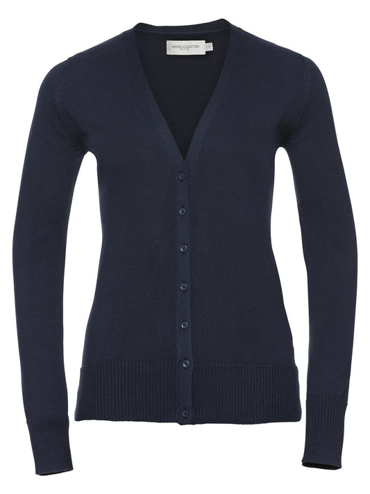 Ladies' V-Neck Knitted Cardigan Damen Strick / Weste – Russell – Farbe french navy – individuell veredelbar