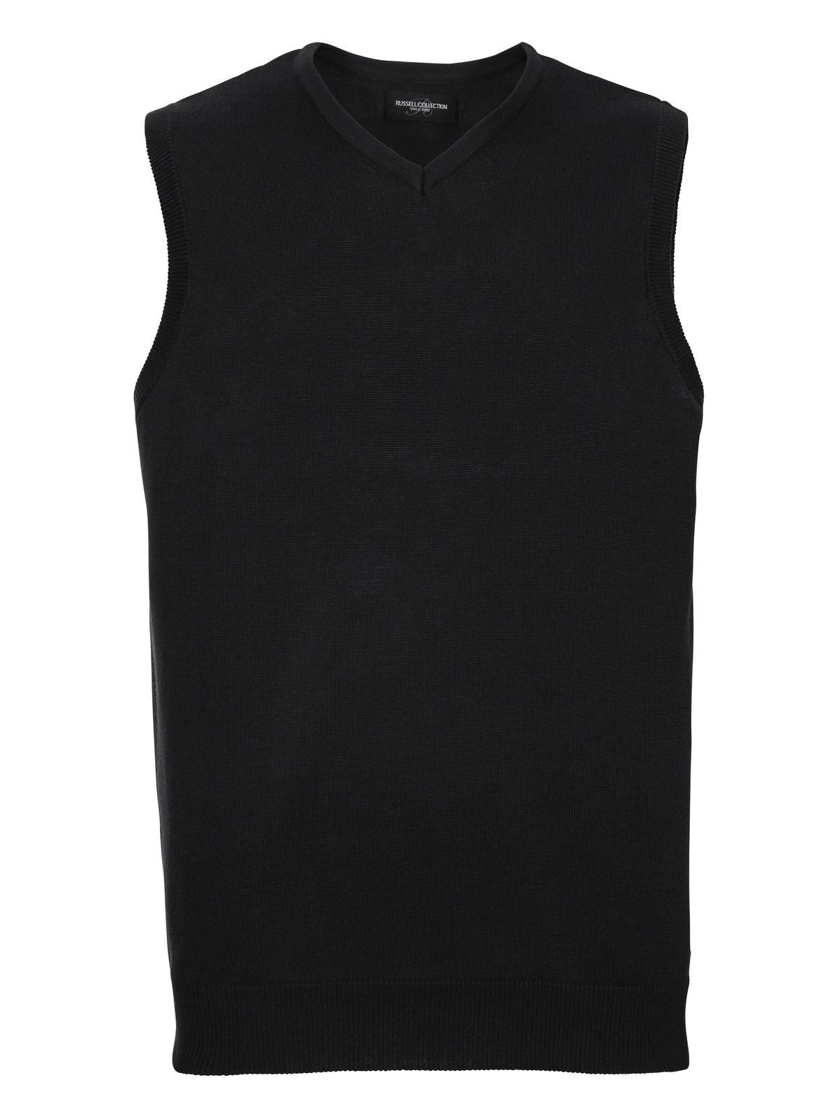 Adults' V-Neck Sleeveless Knitted Pullover Herren Strick / Weste – Russell – Farbe Schwarz – individuell veredelbar