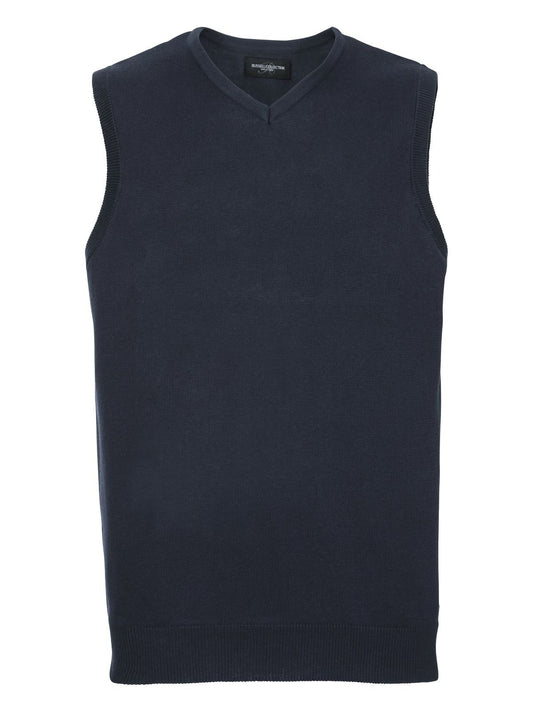 Adults' V-Neck Sleeveless Knitted Pullover Herren Strick / Weste – Russell – Farbe french navy – individuell veredelbar