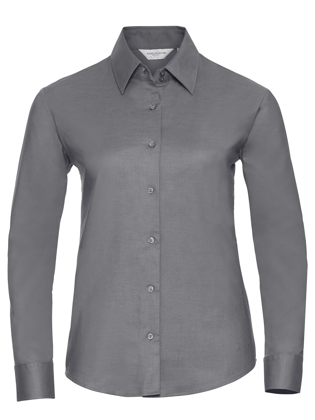 Ladies' Long Sleeve Easy Care Oxford Shirt Damen Hemd / Bluse – Russell – Farbe silver – individuell veredelbar