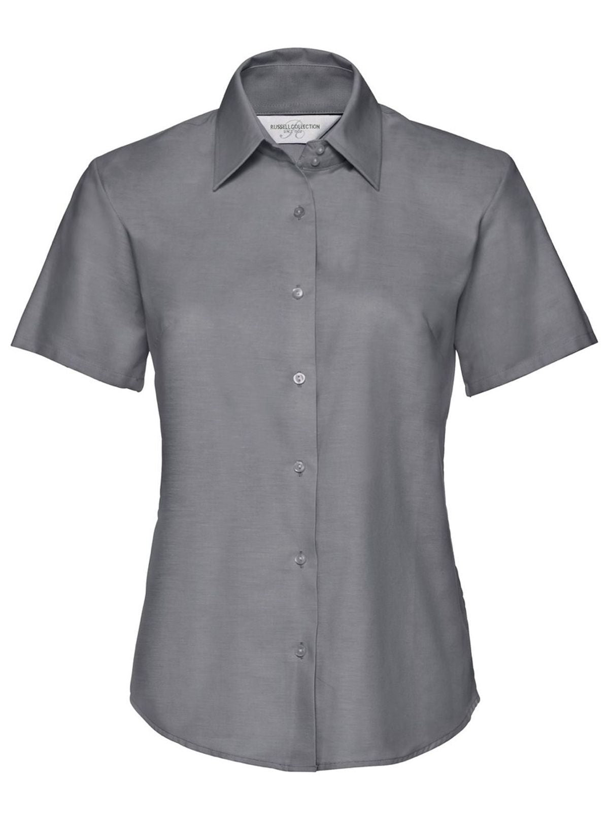 Ladies' Short Sleeve Easy Care Oxford Shirt Damen Hemd / Bluse – Russell – Farbe silver – individuell veredelbar