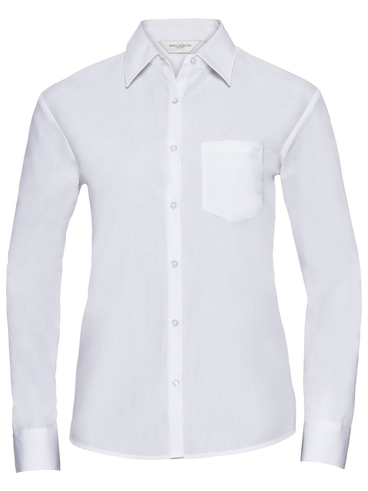 Ladies' Long Sleeve PolyCotton Poplin Shirt Damen Hemd / Bluse – Russell – Farbe Weiß – individuell veredelbar