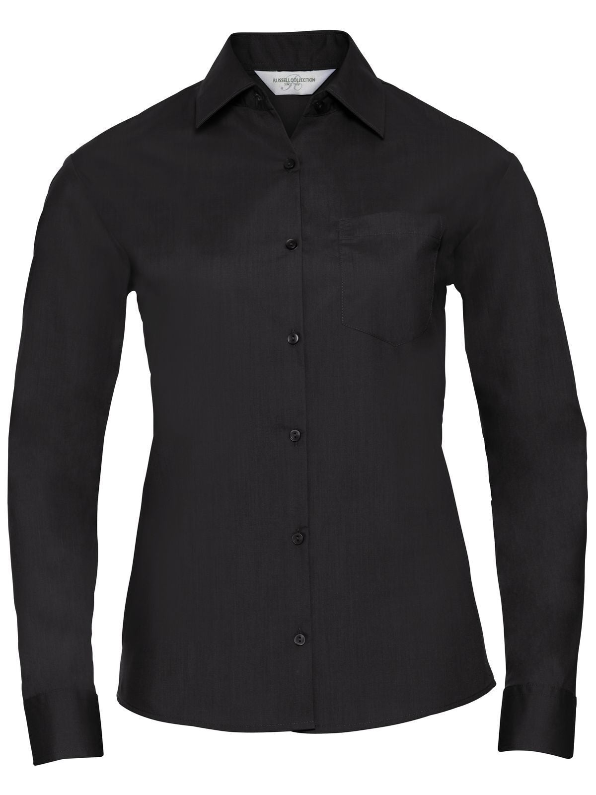 Ladies' Long Sleeve PolyCotton Poplin Shirt Damen Hemd / Bluse – Russell – Farbe Schwarz – individuell veredelbar
