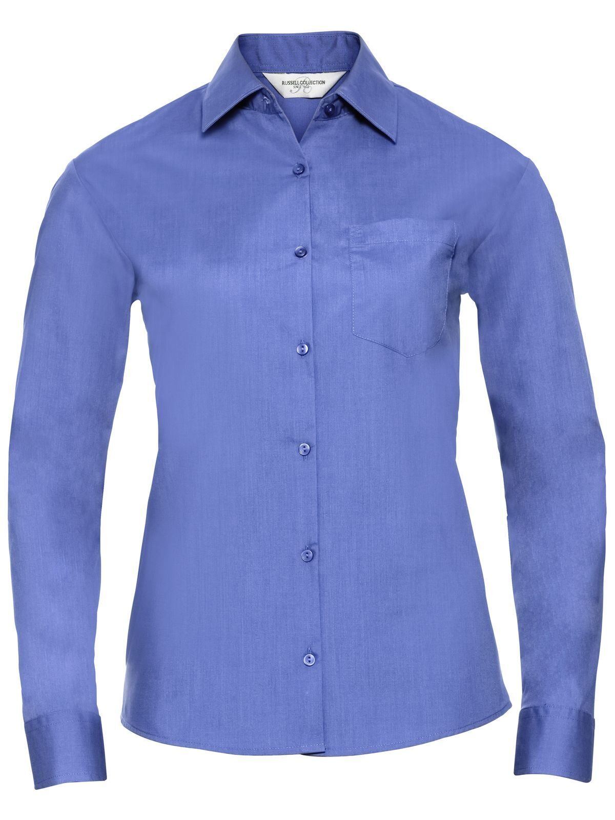 Ladies' Long Sleeve PolyCotton Poplin Shirt Damen Hemd / Bluse – Russell – Farbe corporate blue – individuell veredelbar