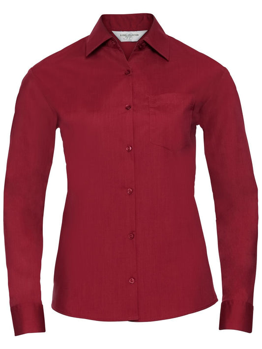 Ladies' Long Sleeve PolyCotton Poplin Shirt Damen Hemd / Bluse – Russell – Farbe classic red – individuell veredelbar
