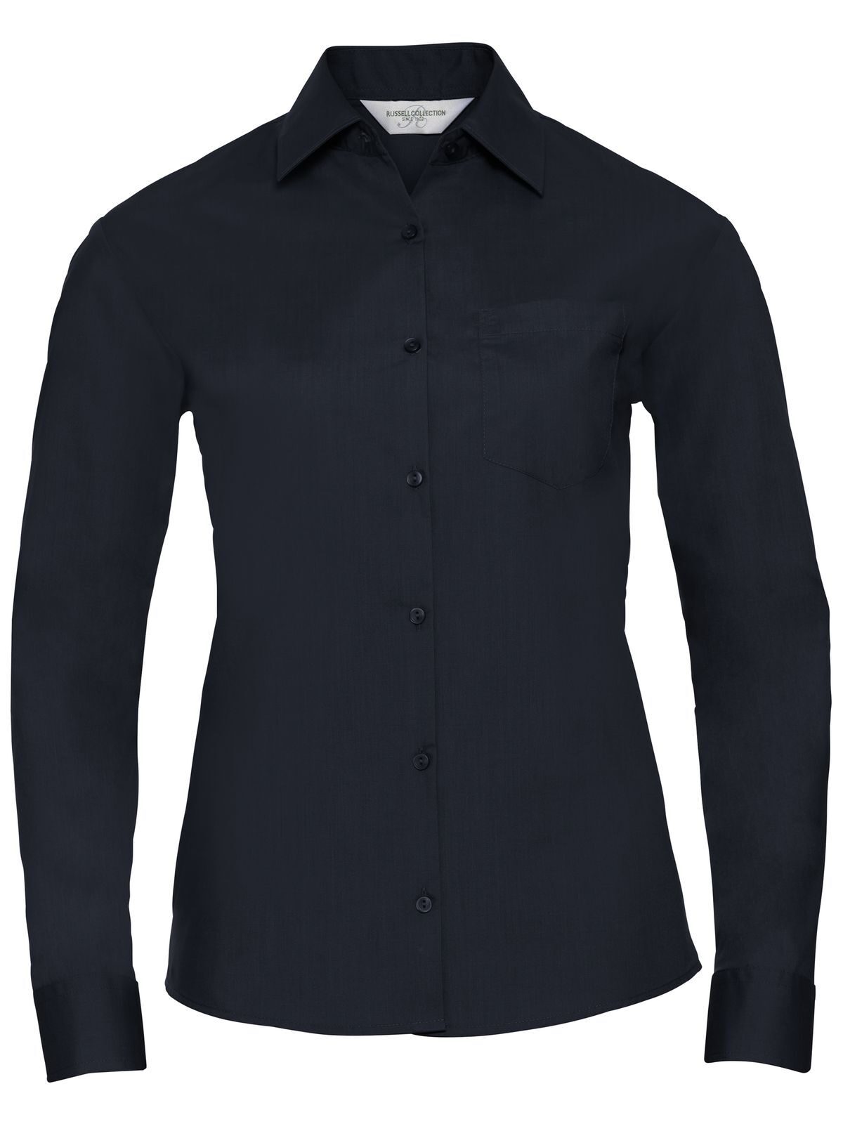 Ladies' Long Sleeve PolyCotton Poplin Shirt Damen Hemd / Bluse – Russell – Farbe french navy – individuell veredelbar