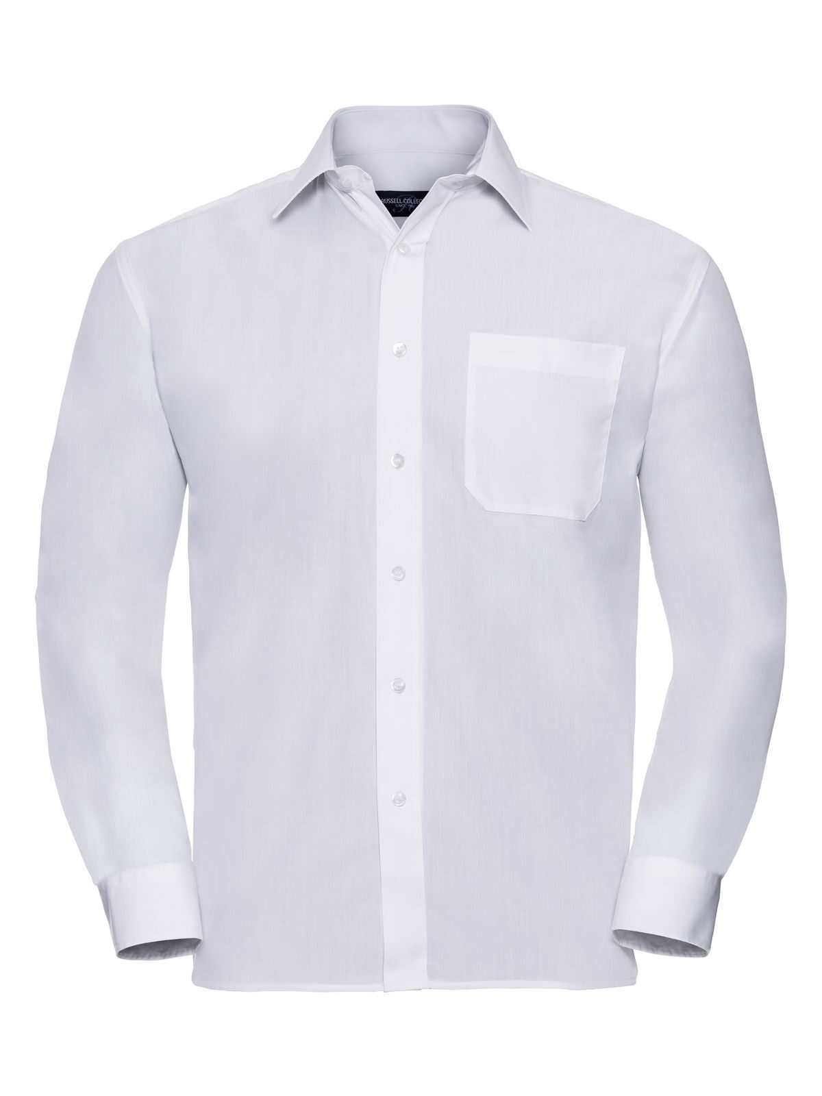 Long Sleeve PolyCotton Poplin Shirt Herren Hemd / Bluse – Russell – Farbe Weiß – individuell veredelbar