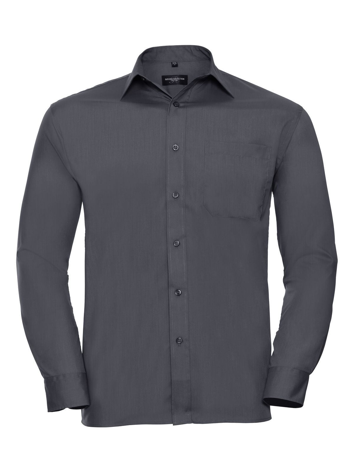 Long Sleeve PolyCotton Poplin Shirt Herren Hemd / Bluse – Russell – Farbe convoy grey – individuell veredelbar