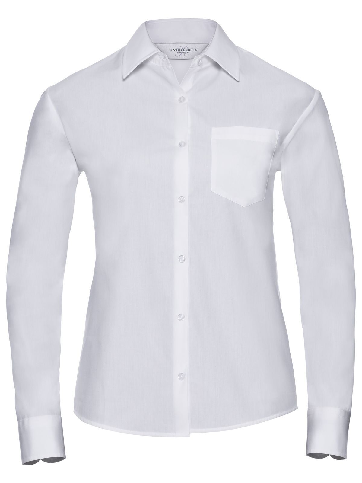 Ladies' Long Sleeve Pure Cotton Poplin Shirt Damen Hemd / Bluse – Russell – Farbe Weiß – individuell veredelbar