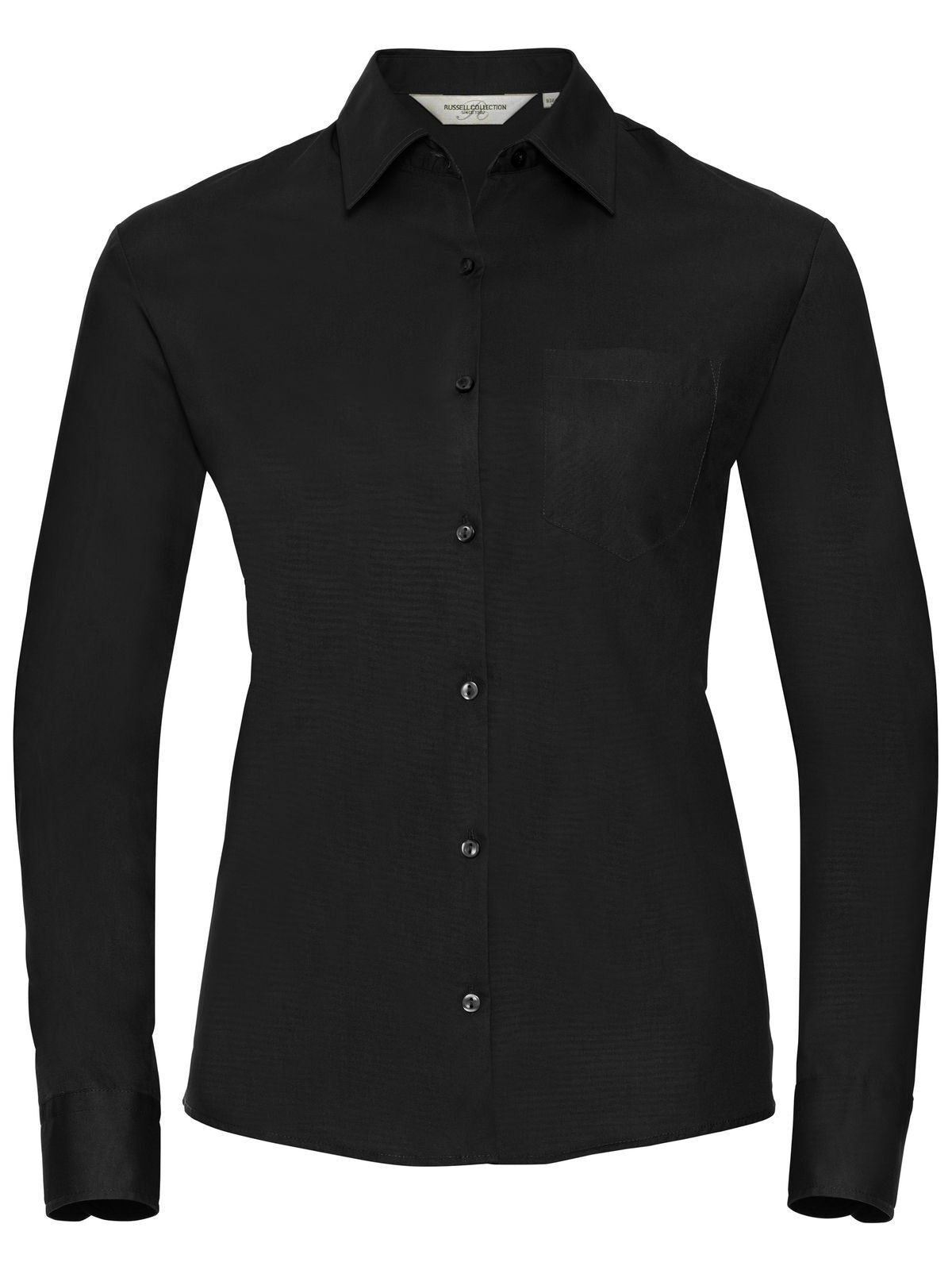 Ladies' Long Sleeve Pure Cotton Poplin Shirt Damen Hemd / Bluse – Russell – Farbe Schwarz – individuell veredelbar