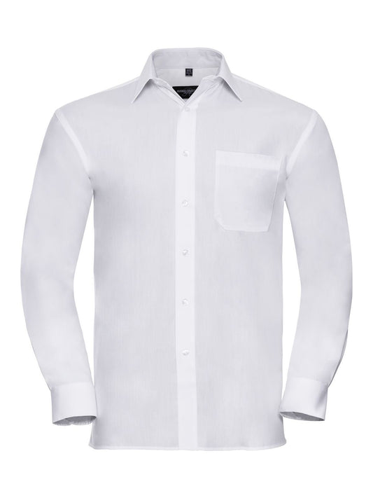 Long Sleeve Pure Cotton Poplin Shirt Herren Hemd / Bluse – Russell – Farbe Weiß – individuell veredelbar