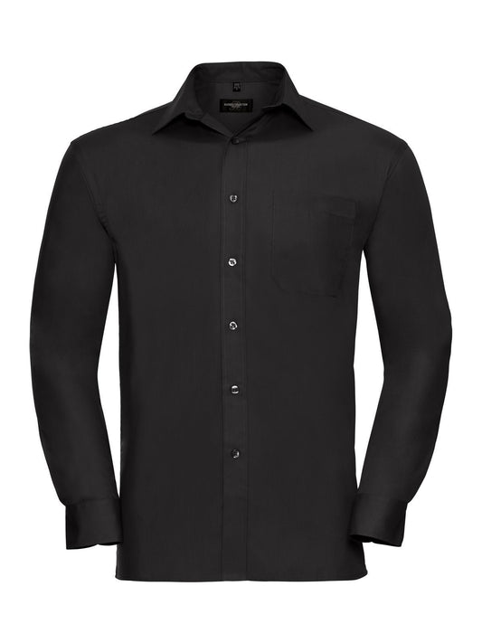 Long Sleeve Pure Cotton Poplin Shirt Herren Hemd / Bluse – Russell – Farbe Schwarz – individuell veredelbar