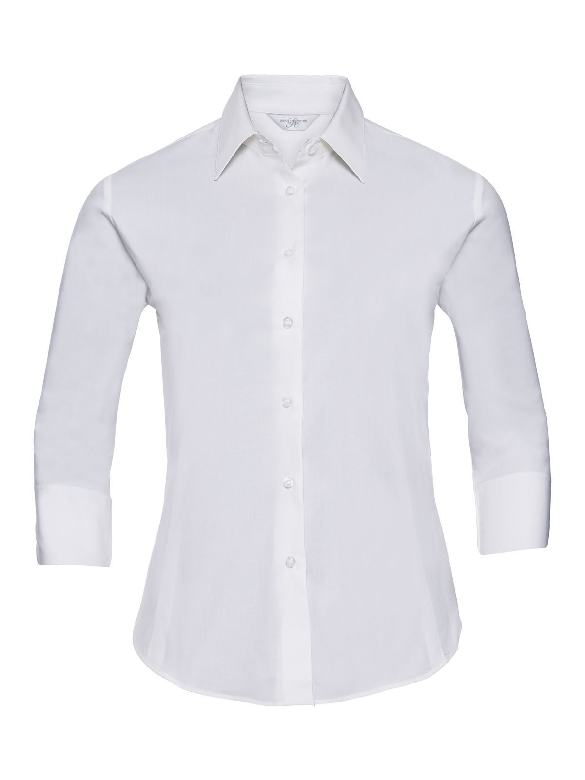 Ladies' 3/4 Sleeve Easy Care Fitted Shirt Damen Hemd / Bluse – Russell – Farbe Weiß – individuell veredelbar