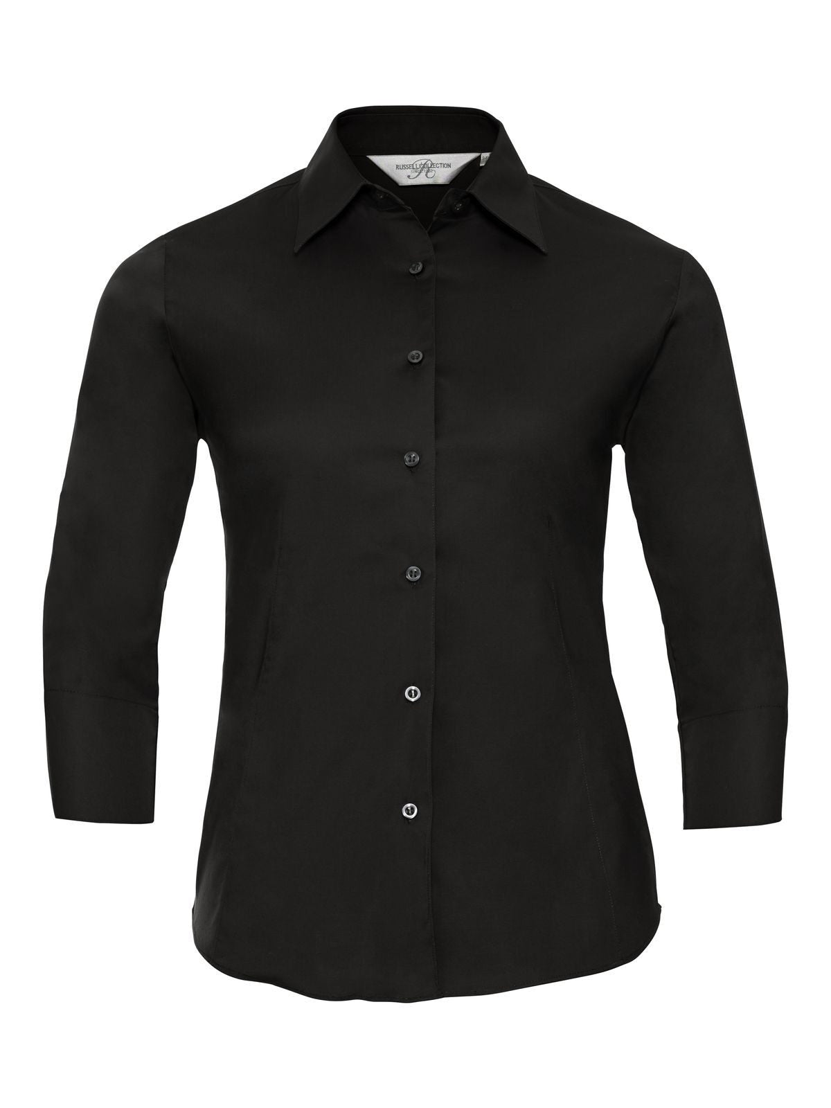 Ladies' 3/4 Sleeve Easy Care Fitted Shirt Damen Hemd / Bluse – Russell – Farbe Schwarz – individuell veredelbar