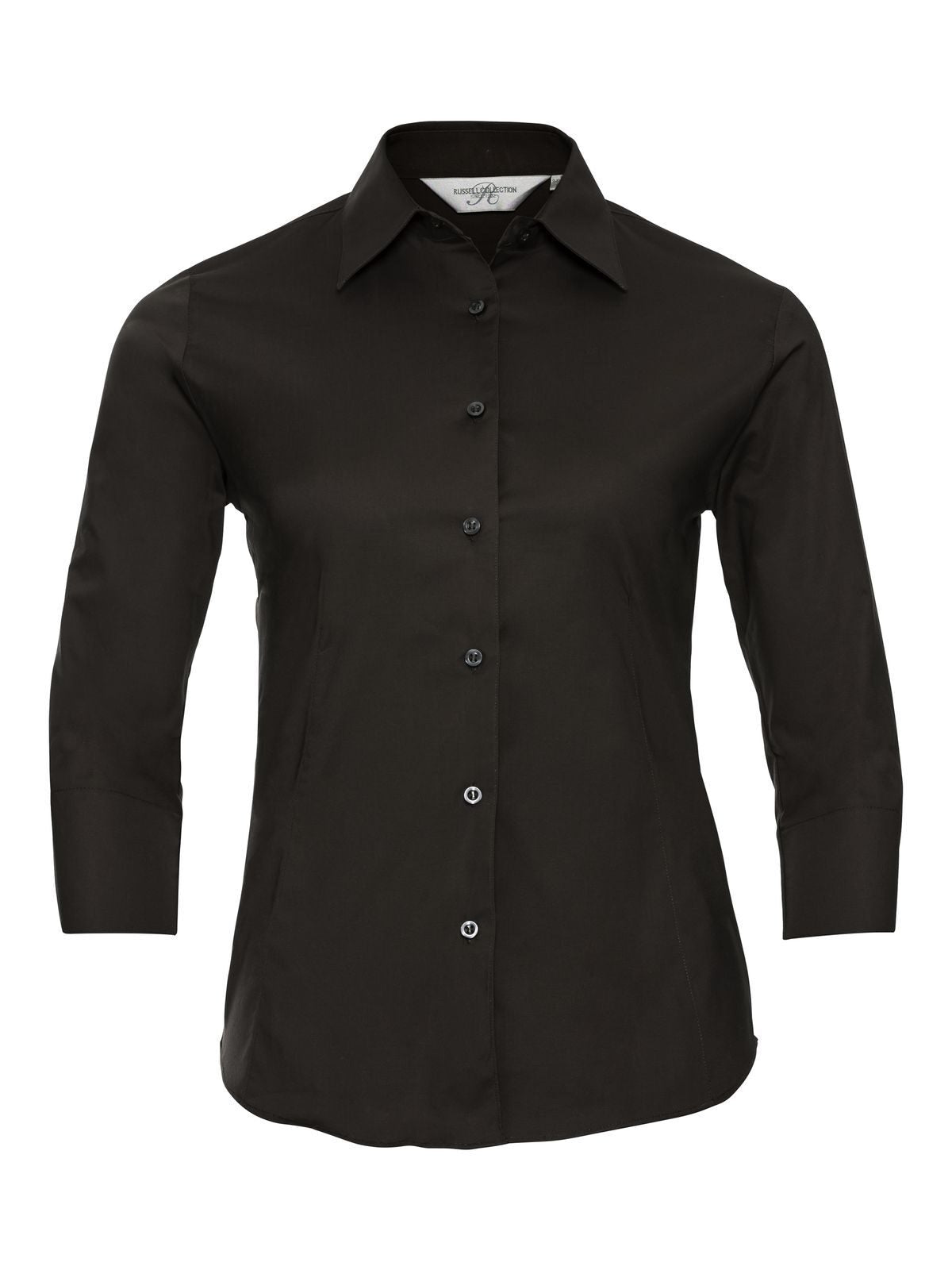 Ladies' 3/4 Sleeve Easy Care Fitted Shirt Damen Hemd / Bluse – Russell – Farbe Schokolade – individuell veredelbar
