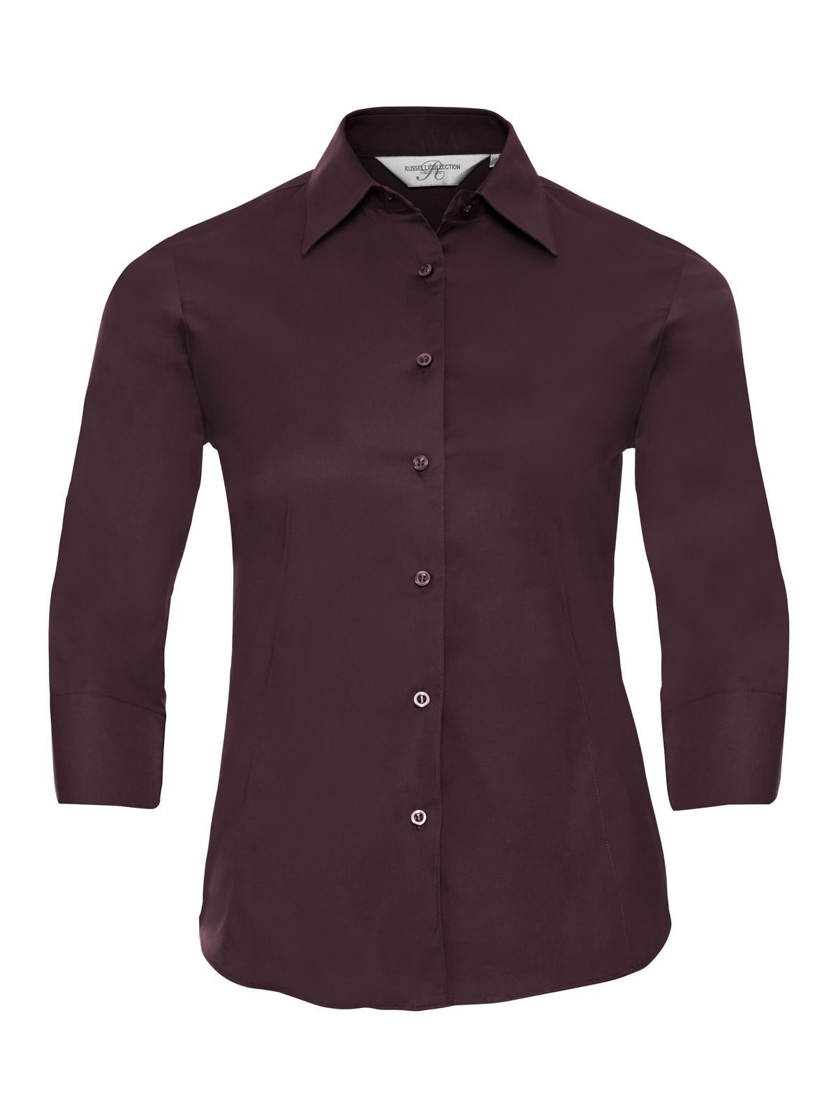 Ladies' 3/4 Sleeve Easy Care Fitted Shirt Damen Hemd / Bluse – Russell – Farbe port – individuell veredelbar