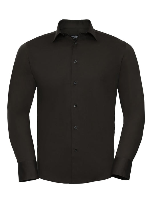 Long Sleeve Easy Care Fitted Shirt Herren Hemd / Bluse – Russell – Farbe Schokolade – individuell veredelbar