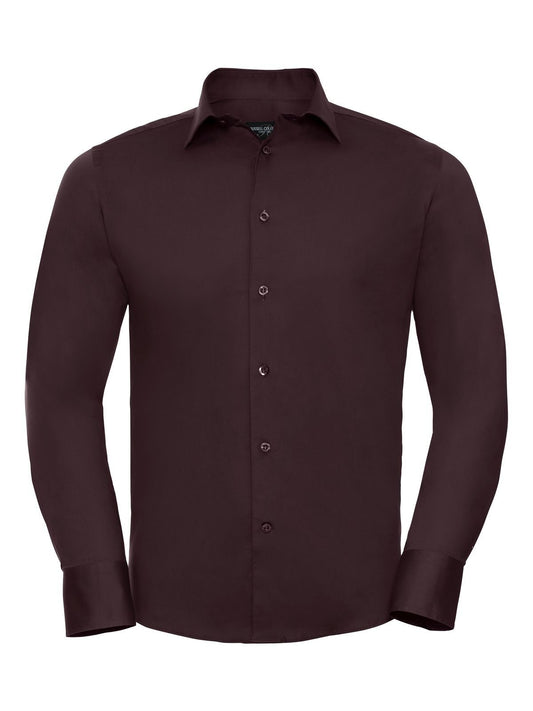 Long Sleeve Easy Care Fitted Shirt Herren Hemd / Bluse – Russell – Farbe port – individuell veredelbar