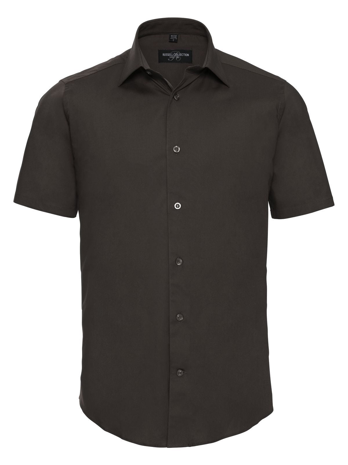 Short Sleeve Easy Care Fitted Shirt Herren Hemd / Bluse – Russell – Farbe Schokolade – individuell veredelbar