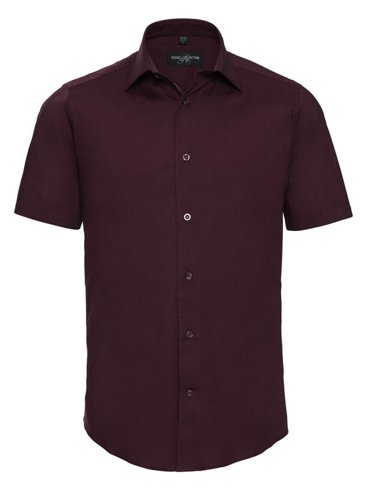 Short Sleeve Easy Care Fitted Shirt Herren Hemd / Bluse – Russell – Farbe port – individuell veredelbar